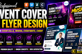 design event cover, flyer for eventzilla, whova, eventbrite, cvent