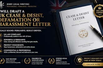 draft a UK cease and desist, defamation or harassment letter