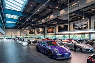 3d car dealership, car showroom, car display room, car maintenance shop design,