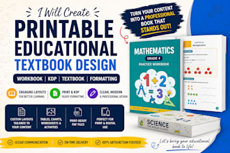 create printable educational textbook design, workbook, kdp textbook formatting