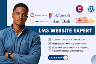 build wordpress lms website with learndash, buddyboss tutor lms pro, masterstudy