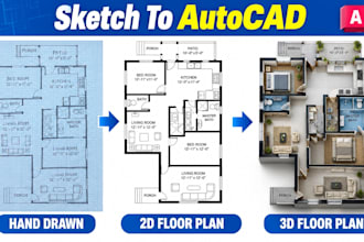 draw expert 2d floor plan from sketch or PDF blueprint drafting schematic design