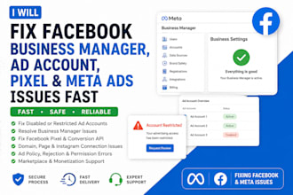 fix facebook business manager, ad account, pixel and meta ads issues fast