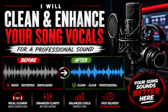 clean, enhance, and professionally improve your song vocal audio in 24 hours