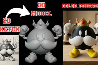 turn 2d image to 3d model, sketch to 3d toy, stl to 3mf file printing