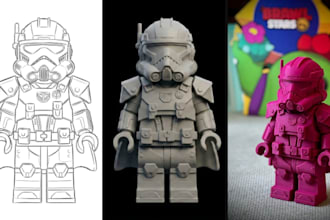 convert 2d sketch image photo to 3d art toy model figurine stl for 3d printing