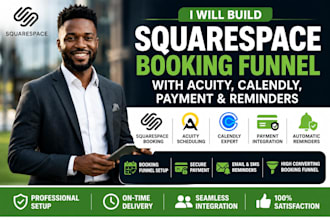 build squarespace booking funnel with acuity, calendly, payment and reminder