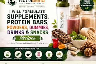 formulate supplement, protein bars, powders, gummies, drinks, and snacks recipes