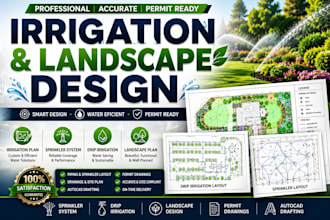 design irrigation plan, sprinkler system, drip irrigation and landscape plan