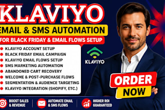 set up klaviyo email and SMS automation for black friday and klaviyo email flows
