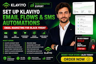 set up klaviyo email flows and sms automations email marketing for black friday