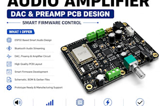 esp32 bluetooth audio amplifier, dac  and preamp pcb with smart firmware control