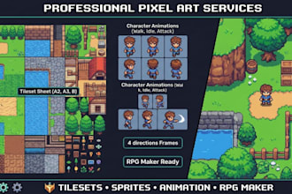 create pixel art tilesets sprites character 2d sprite sheet animation rpg maker