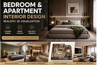 design bedroom and apartment interior with realistic 3d visualization, 2020 rend