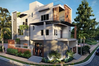 create a photorealistic residential exterior and facade design