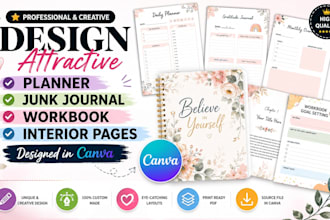 design attractive planner, junk journal, workbook, and interior pages in canva