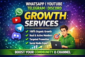 do whatsapp, youtube, telegram channel promotion, grow organic discord followers