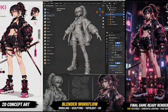 turn 2d concept art, image into 3d character model, game ready and 3d rendering