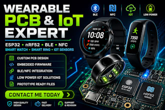 wearable pcb design, ble nfc iot sensor smart watch ring band, esp32 and nrf52