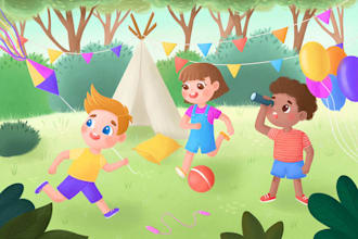create custom watercolour children illustrations and picture book art design
