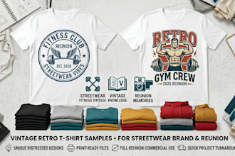 design vintage retro t shirts for streetwear brand fitness gym family reunion