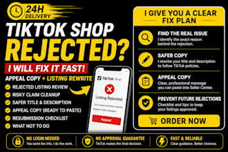 help fix rejected tiktok shop listings with appeal copy