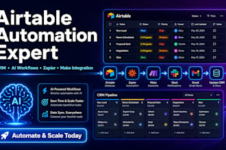 build airtable automation, CRM, ai workflows with zapier or make