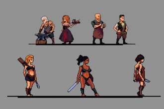 isometric pixel art character design, topdown, pixel art animation, sprite sheet