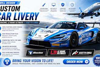 design custom car livery wrap for iracing, le mans ultimate and assetto corsa