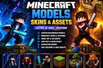 create 3d low poly model voxel artminecraft skin  game assets  blockbench
