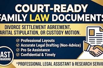 draft a divorce settlement agreement, marital stipulation, or family law motion