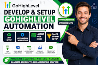 develop setup, gohighlevel automation, CRM, landing page and sales funnel setup