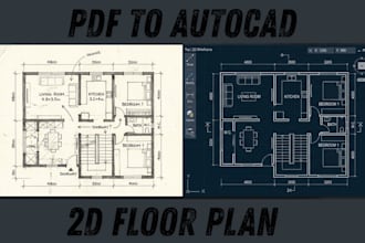 redraw floor plan blueprint PDF sketch into autocad dwg professionally