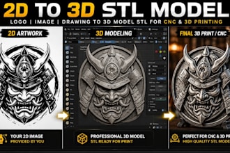 convert 2d logo, image, or drawing to 3d model stl for cnc and 3d printing