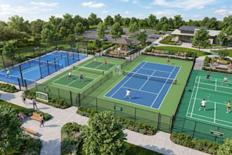 create 3d panel court, pickleball, and tennis court, and badminton courts