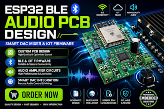 develop esp32 ble audio amplifier pcb with smart dac mixer and iot firmware
