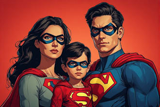 design a family superhero portraits for you