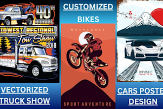 create any stunning vector car, truck, bike posters for you