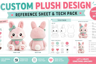 design custom plush reference sheet and plush toy tech pack