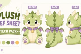 design custom plush reference sheet and plush toy tech pack