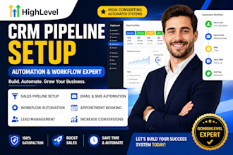 setup CRM pipeline, sales funnel pipeline and automation workflow in gohighlevel