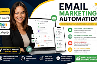 set up mailchimp email automation, shopify klaviyo flows and zoho CRM