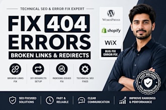 fix 404 errors, broken links, wordpress bugs, shopify error fix and wix errors