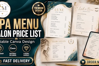 design spa menu, salon price list and beauty service menu in canva