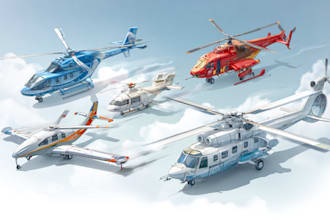 draw aircraft, airplane, helicopter into a vector cartoon