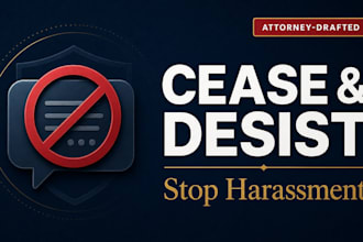 draft a strong US cease and desist letter to stop harassment