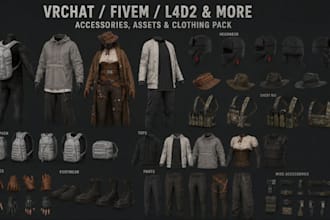 create vrchat avatar outfits, gmod assets, fivem weapons, l4d2 mods, game props