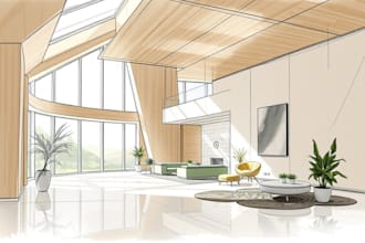 digital sketch architecture and interior design, concept art
