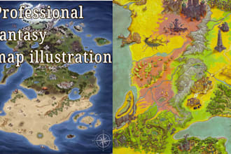 create  high quality fantasy map, fantasy world map, printable map illustration