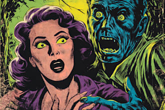 draw 70s 80s vhs retro vintage horror comic poster horror music album cover art